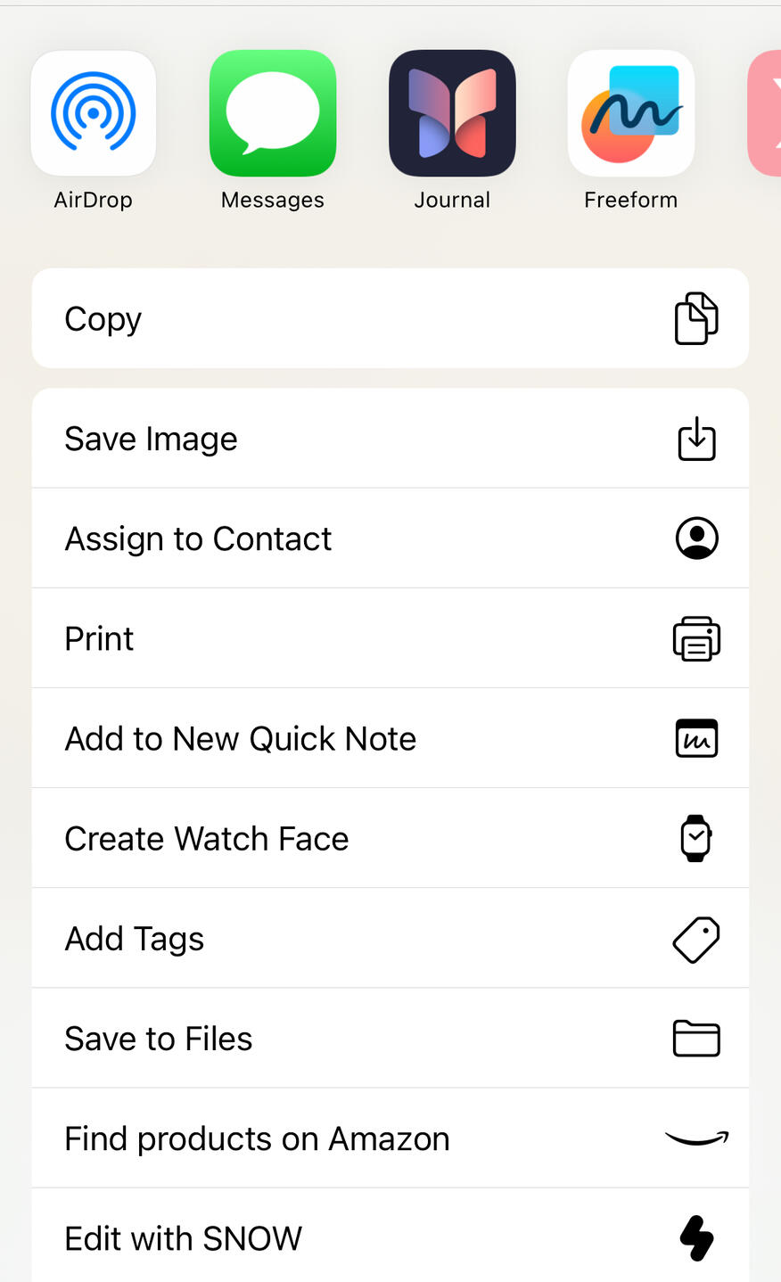 Save Image Screenshot of file menu in iPhone